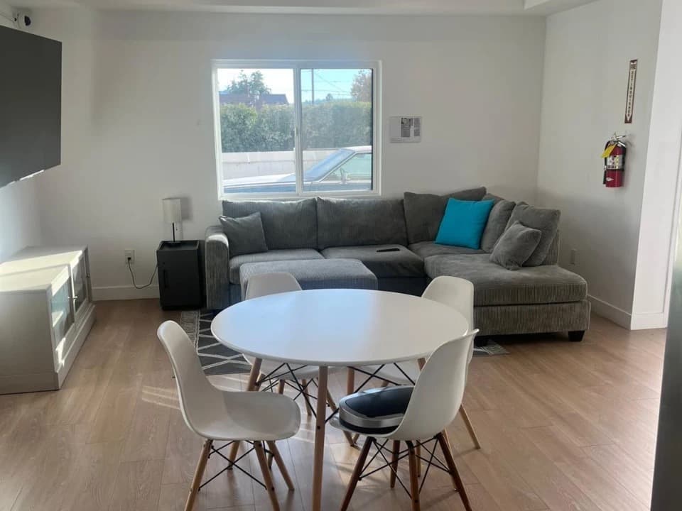 Living and dining area with comfortable furniture
